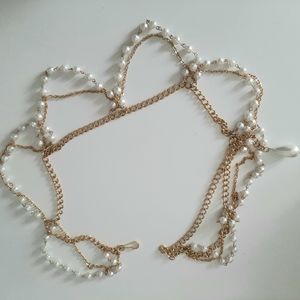 Belly Jewelry - white beads & gold color chain